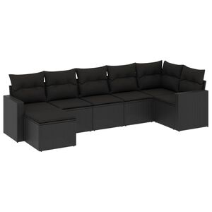 vidaXL 7 Piece Garden Sofa Set with Cushions Black Poly Rattan