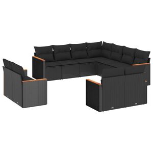 vidaXL 11 Piece Garden Sofa Set with Cushions Black Poly Rattan