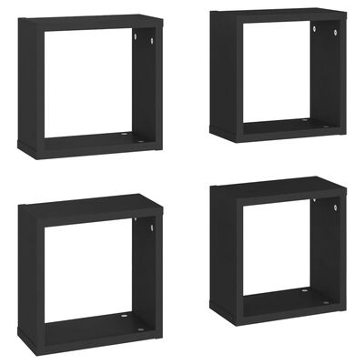 vidaXL Wall Cube Shelves 4 pcs Black 30x15x30 cm