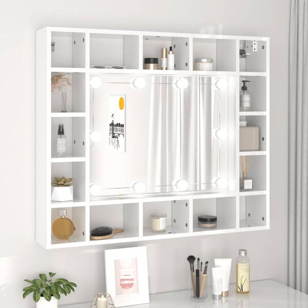 vidaXL Mirror Cabinet with LED High Gloss White 91x15x76.5 cm
