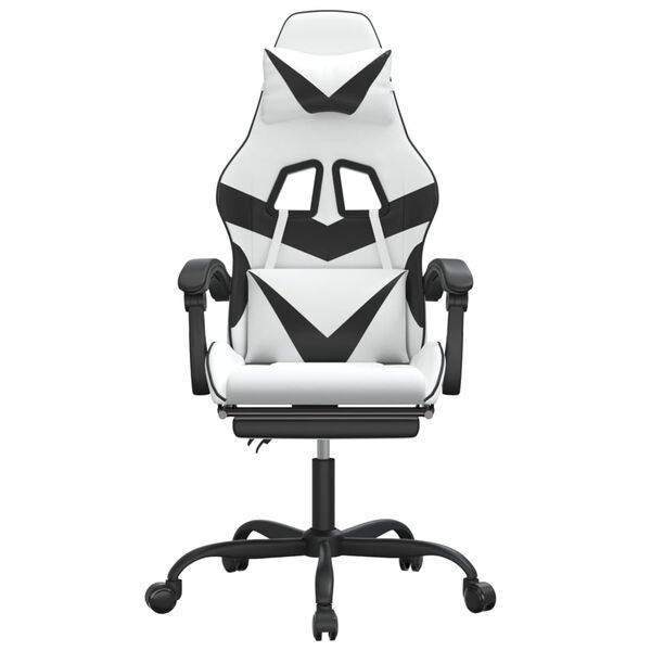 vidaXL Swivel Gaming Chair with Footrest White&Black Faux Leather