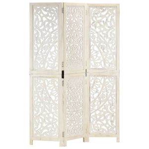 vidaXL Hand carved 3-Panel Room Divider White 120x165 cm Solid Mango Wood