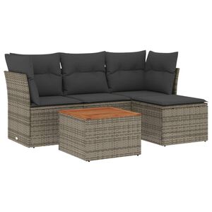 vidaXL 5 Piece Garden Sofa Set with Cushions Grey Poly Rattan