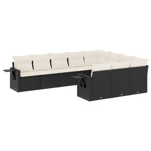 vidaXL 10 Piece Garden Sofa Set with Cushions Black Poly Rattan