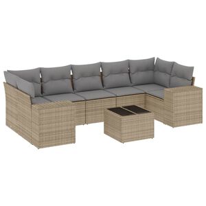 vidaXL 8 Piece Garden Sofa Set with Cushions Beige Poly Rattan