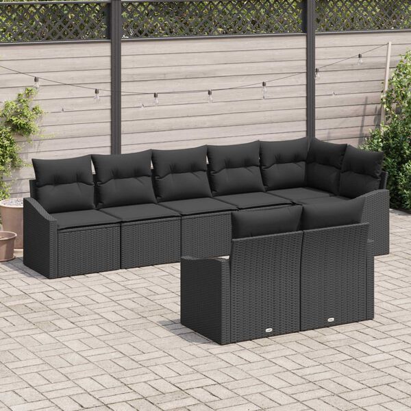 vidaXL Sofa Set with Cushion 8 pcs Black Poly Rattan