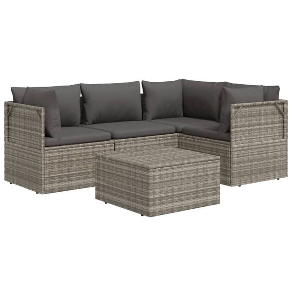 vidaXL 5 Piece Garden Lounge Set with Cushions Grey Poly Rattan
