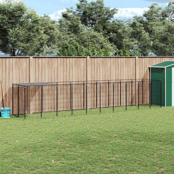 vidaXL Dog Kennel Black 6.05 m² Steel