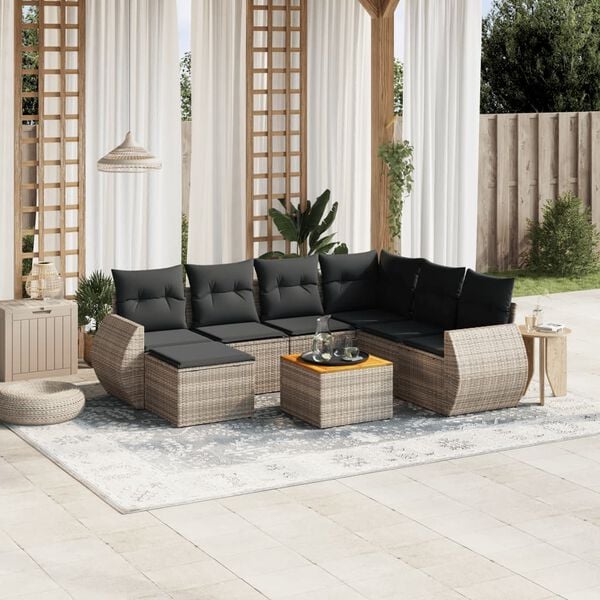 vidaXL 8 Piece Garden Sofa Set with Cushions Grey Poly Rattan
