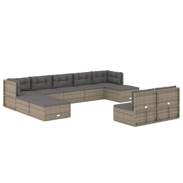 vidaXL 10 Piece Garden Lounge Set with Cushions Grey Poly Rattan