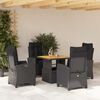 vidaXL 5 Piece Garden Dining Set with Cushions Black Poly Rattan