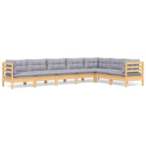 vidaXL 7 Piece Garden Lounge Set with Grey Cushions Solid Pinewood