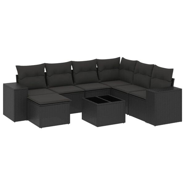 vidaXL 8 Piece Garden Sofa Set with Cushions Black Poly Rattan