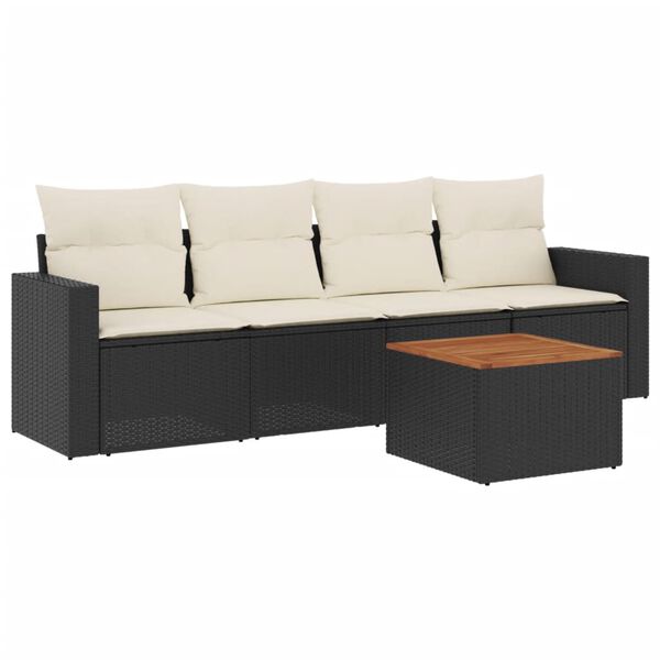 vidaXL 5 Piece Garden Sofa Set with Cushions Black Poly Rattan