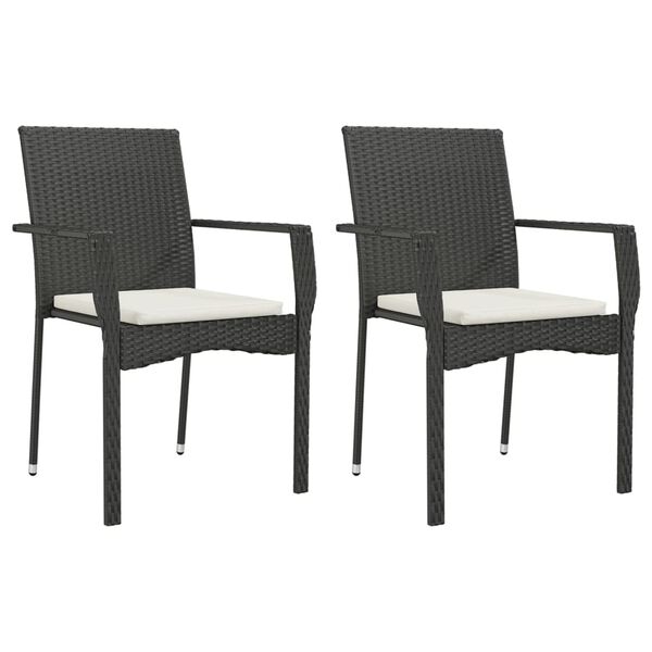 vidaXL 3 Piece Garden Dining Set with Cushions Black Poly Rattan
