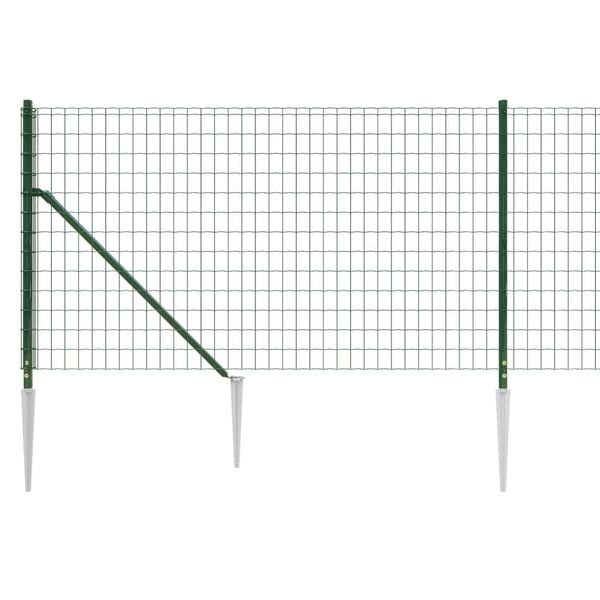 vidaXL Wire Mesh Fence with Spike Anchors Green 1x25 m
