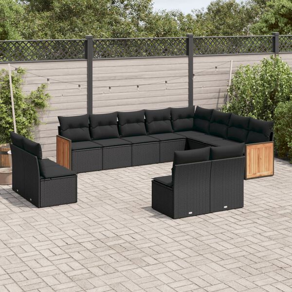 vidaXL 12 Piece Garden Sofa Set with Cushions Black Poly Rattan