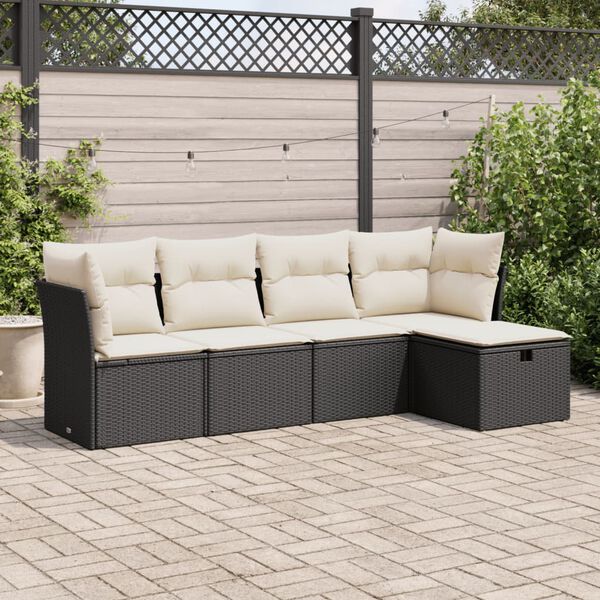vidaXL 5 Piece Garden Sofa Set with Cushions Black Poly Rattan