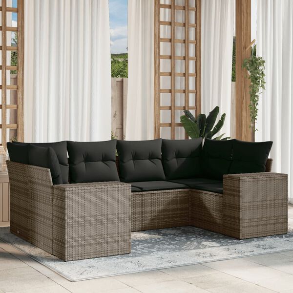 vidaXL 6 Piece Garden Sofa Set with Cushions Grey Poly Rattan