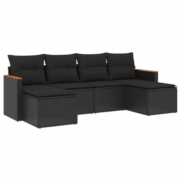 vidaXL 6 Piece Garden Sofa Set with Cushions Black Poly Rattan