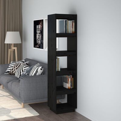 vidaXL Book Cabinet/Room Divider Black 40x35x167 cm Solid Wood Pine