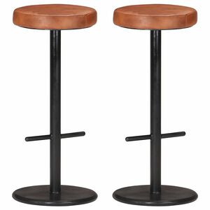 vidaXL Bar Stools 2 pcs Brown Real Leather