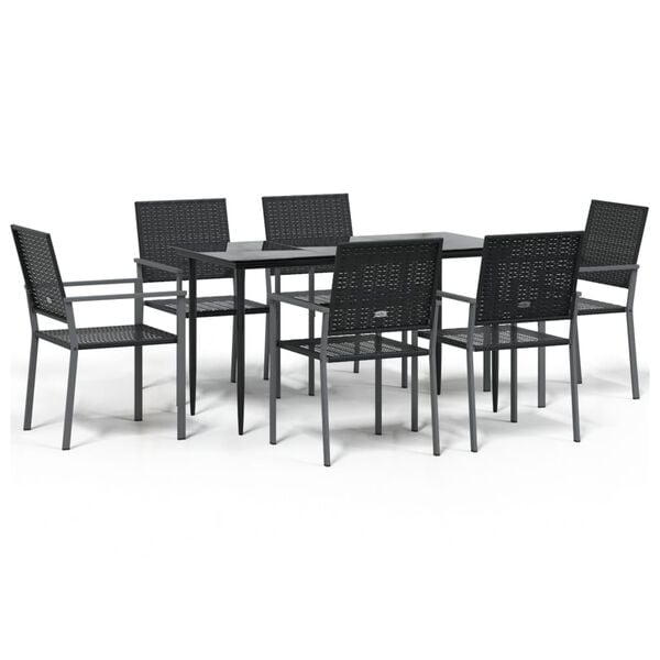 vidaXL 7 Piece Garden Dining Set Poly Rattan and Steel