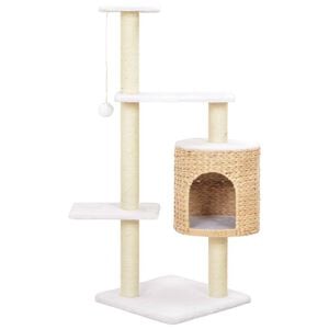 vidaXL Cat Tree | Natural, White | Seagrass, Soft Plush, Sisal Rope | Medium