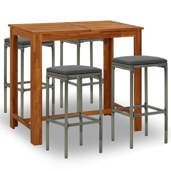 vidaXL 5 Piece Garden Bar Set with Cushions Grey
