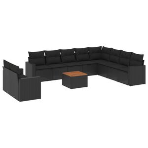 vidaXL 11 Piece Garden Sofa Set with Cushions Black Poly Rattan