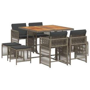 vidaXL 9 Piece Garden Dining Set with Cushions Grey Poly Rattan