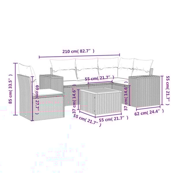 vidaXL 6 Piece Garden Sofa Set with Cushions Beige Poly Rattan