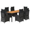 vidaXL 7 Piece Garden Dining Set with Cushions Black Poly Rattan