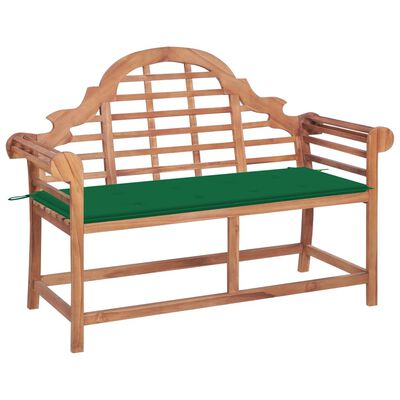 vidaXL Garden Bench with Green Cushion 120 cm Solid Teak Wood