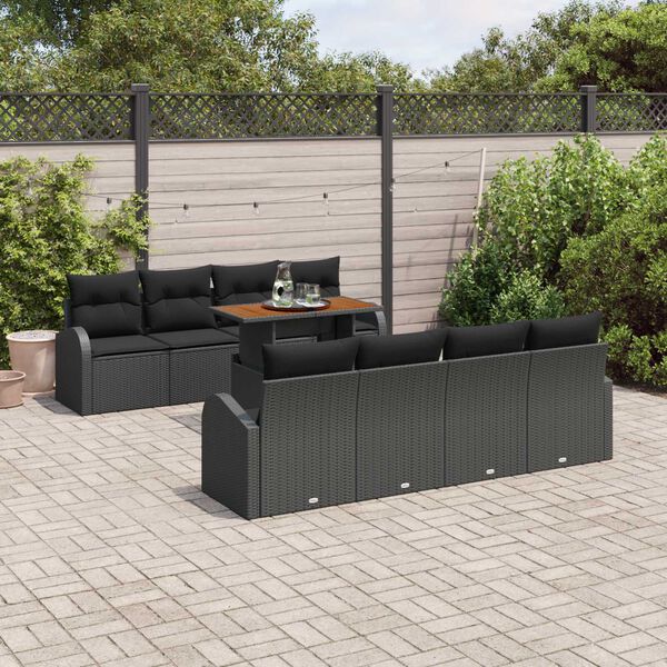 vidaXL Garden Sofa Set with Cushion 7 pcs Black