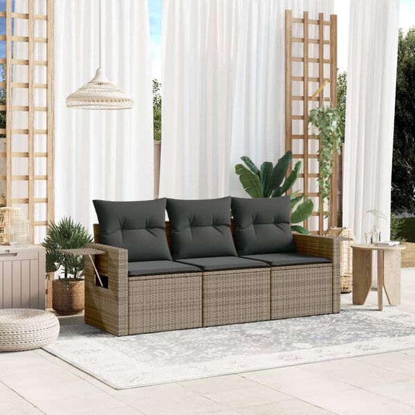 vidaXL 3 Piece Garden Sofa Set with Cushions Grey Poly Rattan