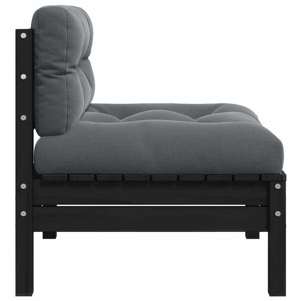 vidaXL Garden Middle Sofa with Cushions Black Solid Pinewood