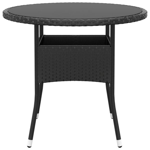 vidaXL Garden Table Ø80x75 cm Tempered Glass and Poly Rattan Black