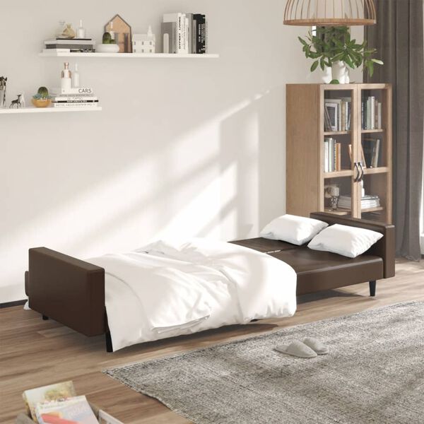 vidaXL 2-Seater Sofa Bed Brown Faux Leather