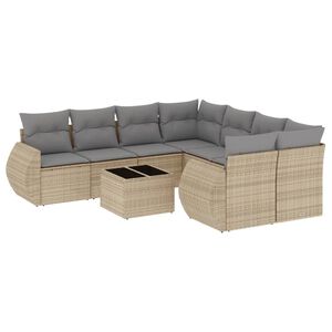 vidaXL 9 Piece Garden Sofa Set with Cushions Beige Poly Rattan