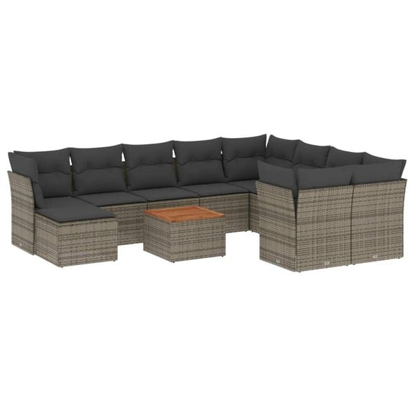 vidaXL 11 Piece Garden Sofa Set with Cushions Grey Poly Rattan