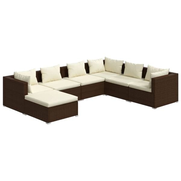 vidaXL 7 Piece Garden Lounge Set with Cushions Poly Rattan Brown