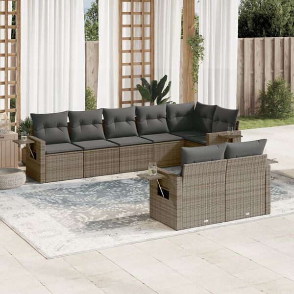 vidaXL 8 Piece Garden Sofa Set with Cushions Grey Poly Rattan