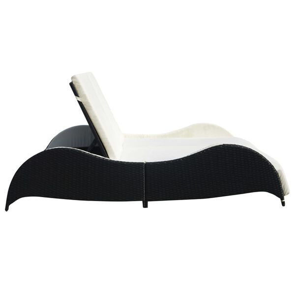 vidaXL Double Sun Lounger with Cushion Poly Rattan Black