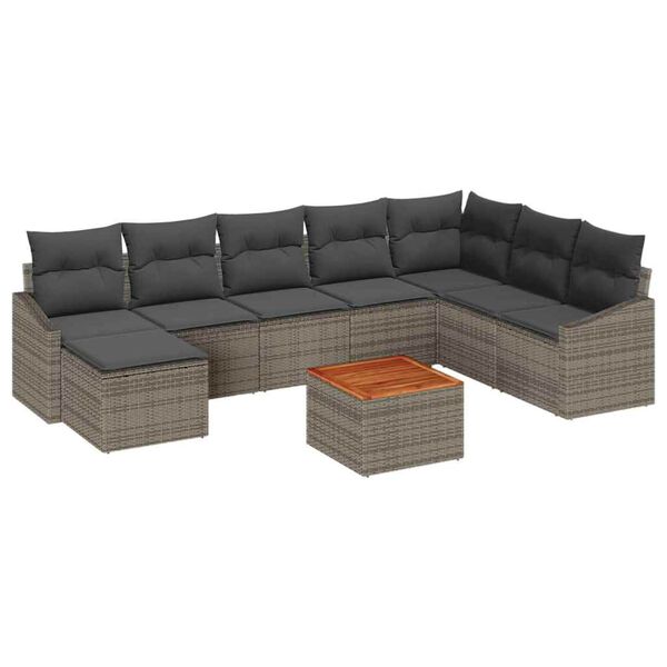 vidaXL Garden Sofa Set with Cushion 9 pcs Grey Poly rattan