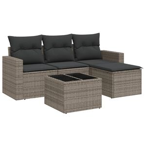 vidaXL 5 Piece Garden Sofa Set with Cushions Grey Poly Rattan