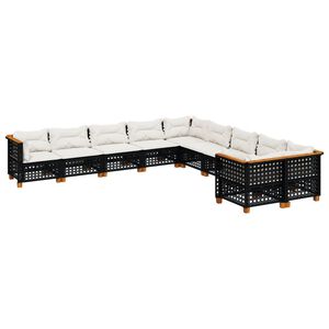 vidaXL 10 Piece Garden Sofa Set with Cushions Black Poly Rattan