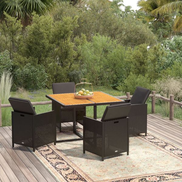 vidaXL 5 Piece Garden Dining Set with Cushions Poly Rattan Black