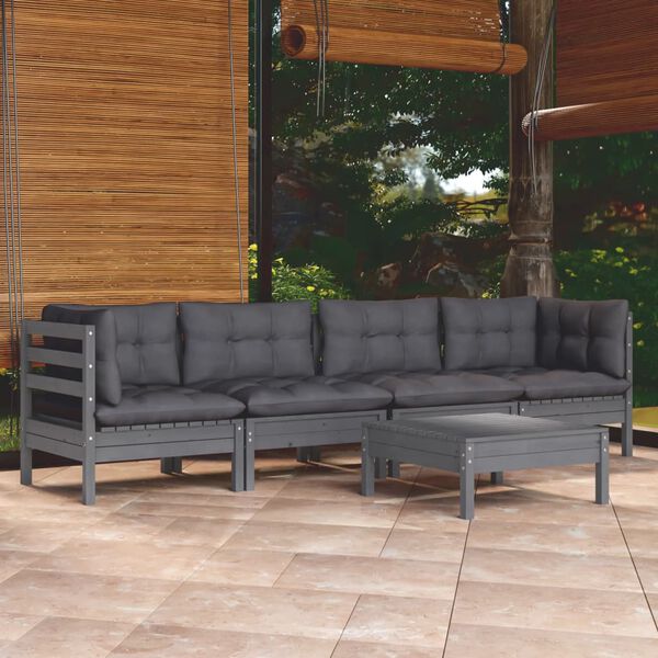 vidaXL 5 Piece Garden Lounge Set with Cushions Solid Pinewood