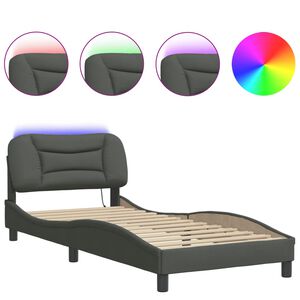 vidaXL Bed Frame with LED without Mattress "Hvar" Dark Grey 90x190 cm Fabric